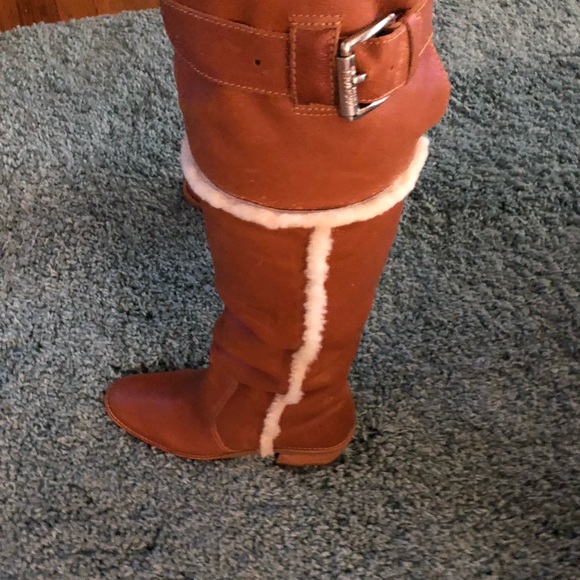 Kors cognac Leather Shearling over-the-knee Boots - Picture 6 of 8